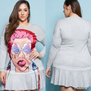 Long Sleeve Graphic Design Dress